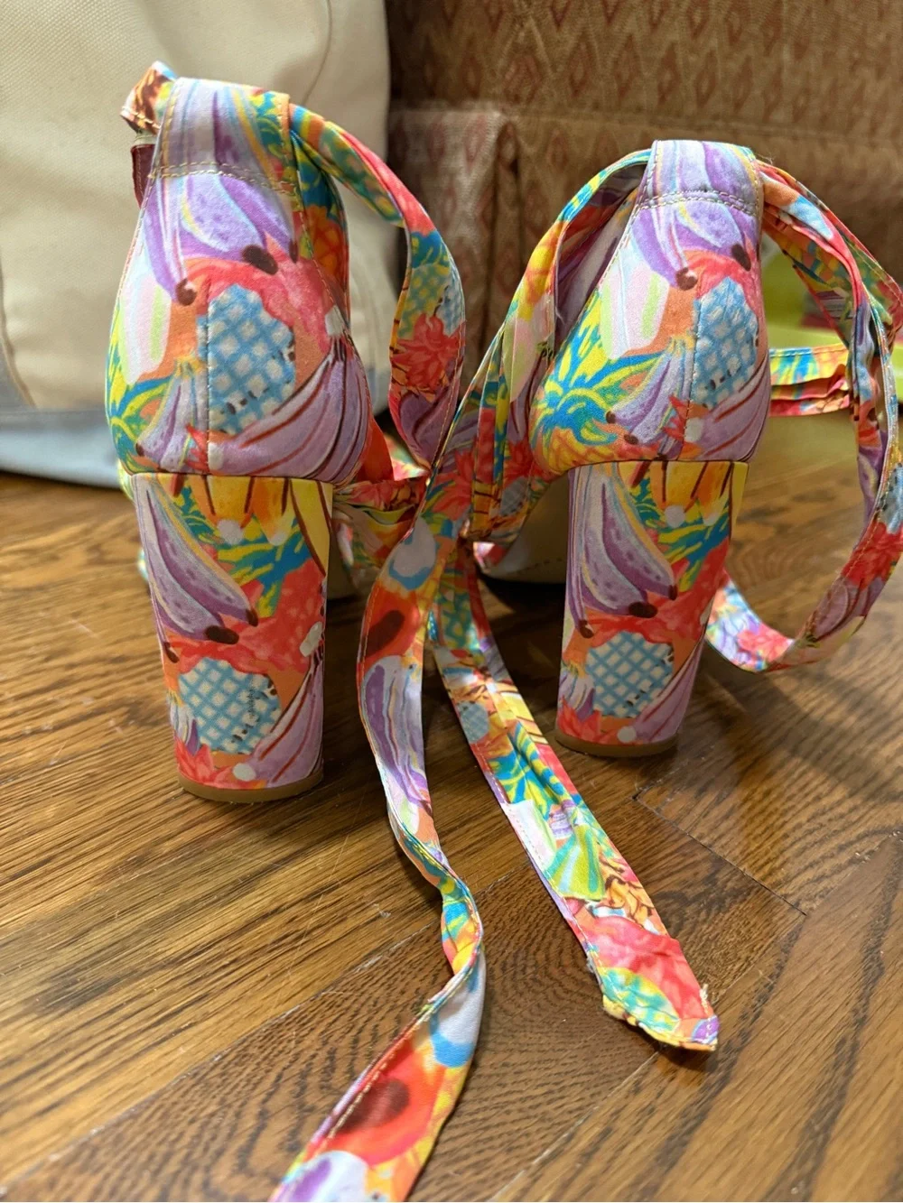 Gianni Bini Kids Bright Multicolor Floral Lace-Up Sandals - Orange Accent